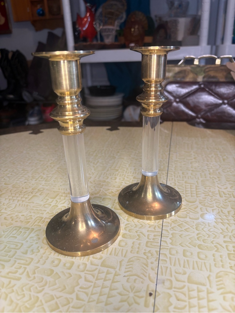 Vintage Brass and Lucite Candle Holders